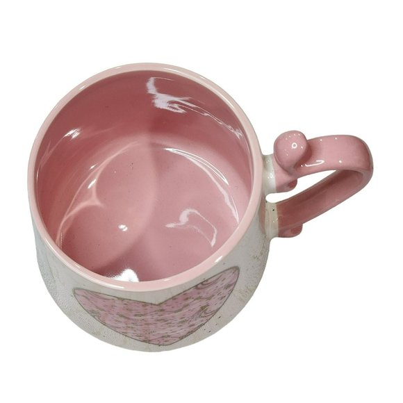 Shabby Chic White And Pink‎ Ceramic Coffee Mug Hearts Pattern 16 Oz - Picture 5 of 12
